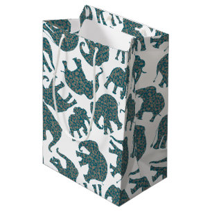 Custom Ditzy Paisley Elephants on White Gift Bag