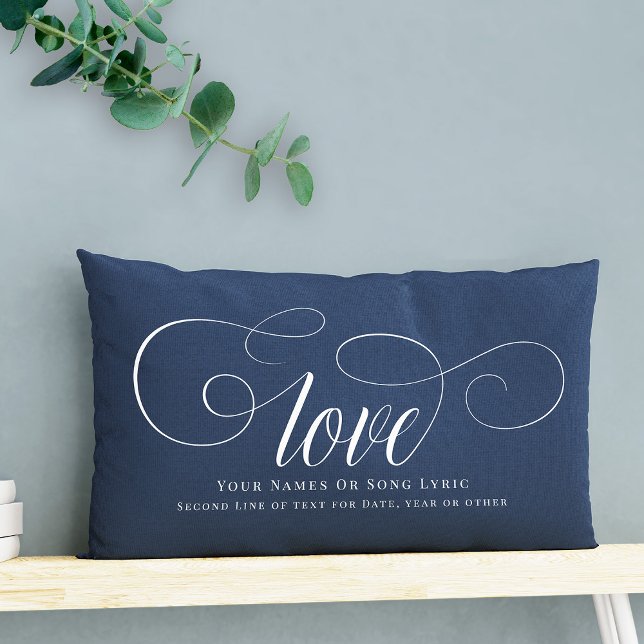 Custom DIY Lyrics Script Love Couple Keepsake Lumbar Cushion (Love, DIY style! Our script calligraphy pillow, a custom keepsake for couples.)
