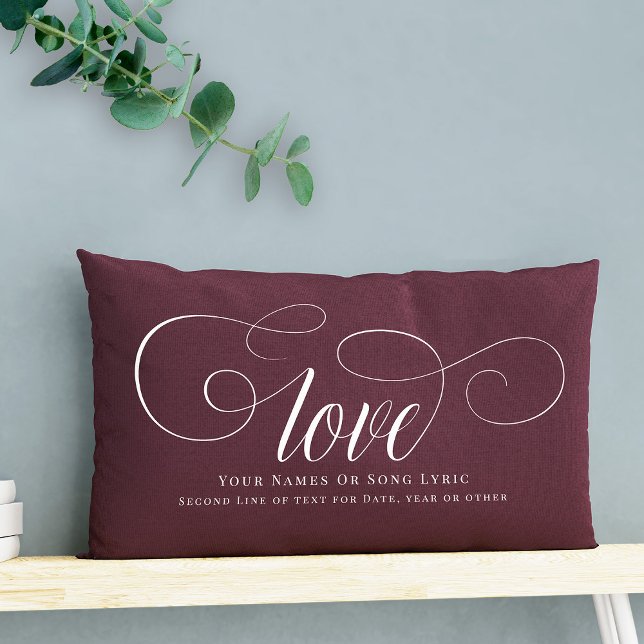Custom DIY Script Calligraphy Love Lyrics Keepsake Lumbar Cushion (Love, DIY style! Our script calligraphy pillow, a custom keepsake for couples. )
