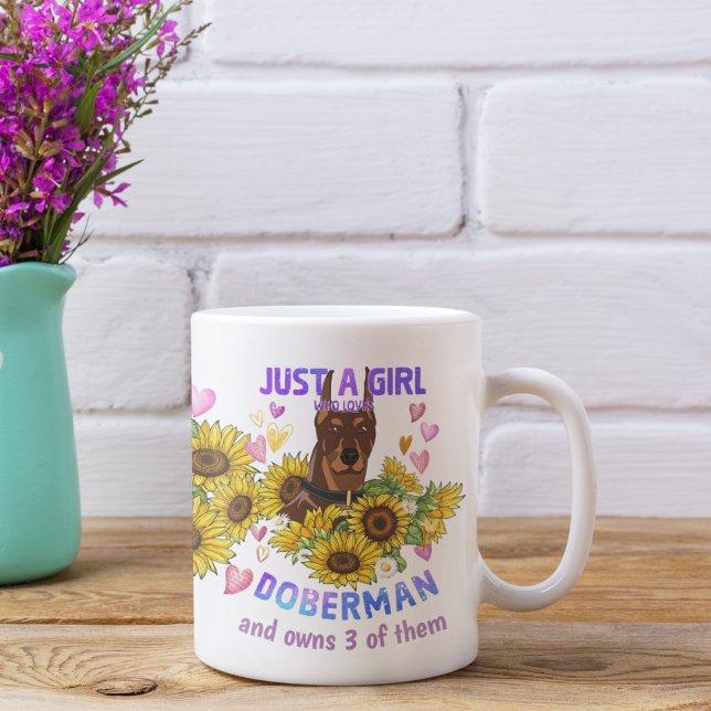 Custom Doberman Lover Sunflower Trainer Floral Coffee Mug (Creator Uploaded)