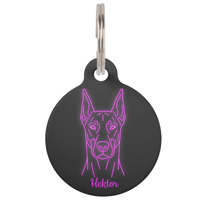 Custom Doberman Neon Glow Personalized Pet Tag (Front)