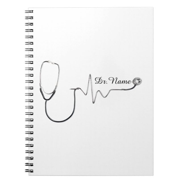 Custom Doctor Name Stethoscope Heartbeat Design Notebook (Front)