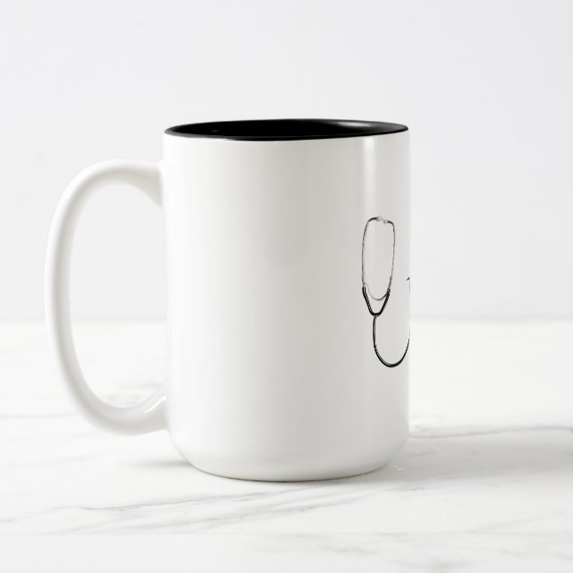 Custom Doctor Name Stethoscope Heartbeat Design Two-Tone Coffee Mug (Left)