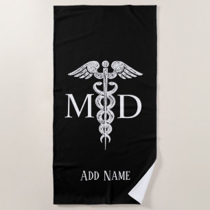 Custom Doctor's MD Medical Caduceus Beach Towel