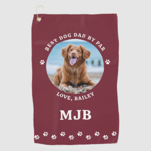 Custom Dog Best Dad Ever Red Photo Golf Towel