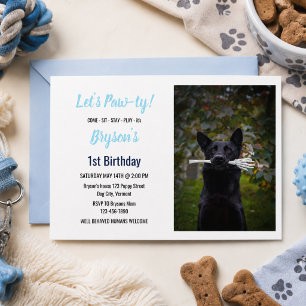 Custom Dog Birthday Blue Paw Print Puppy Pet Invitation