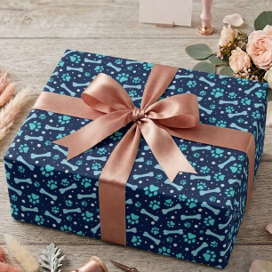 Custom Dog Birthday Blue Paw Print Puppy Pet Wrapping Paper