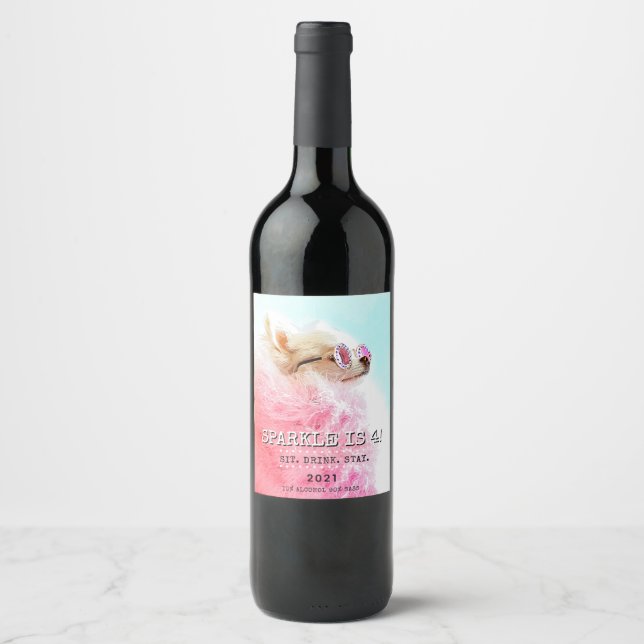 Custom Dog Birthday Photo Text | Pet Star Wine Label (Front)