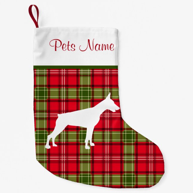 Custom Dog Breed Red & Green Plaid Small Christmas Stocking (Front)