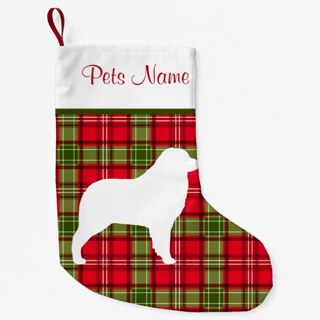 Custom Dog Breed Red & Green Plaid Small Christmas Stocking (Front)