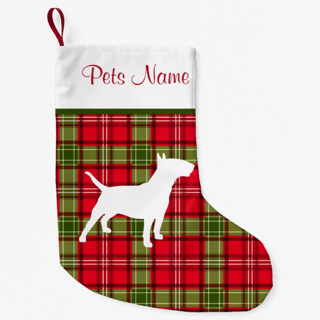 Custom Dog Breed Red & Green Plaid Small Christmas Stocking (Front)
