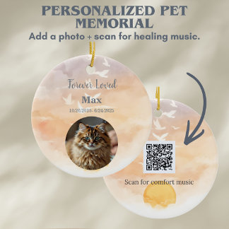 Custom Dog & Cat Loss Keepsake with Music Playlist Ceramic Ornament