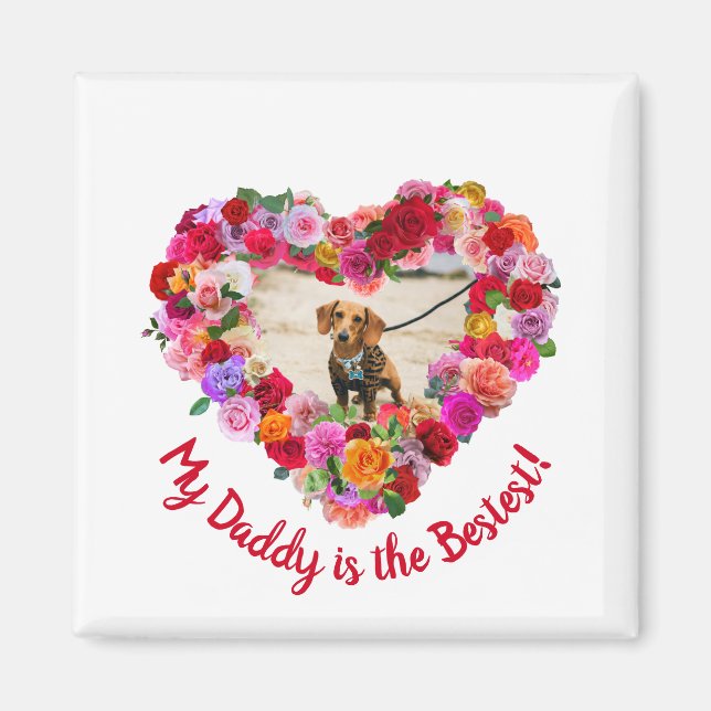 Custom Dog, Cat, Pet Photo Father's Day Rose Heart Magnet (Front)