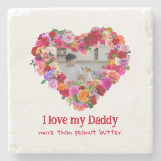 Custom Dog, Cat, Pet Photo Father's Day Rose Heart Stone Coaster