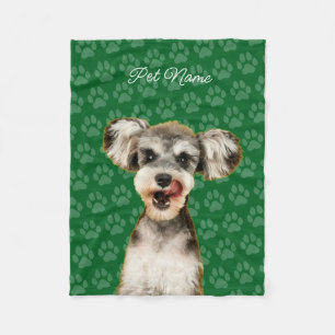 Custom Dog Cat Portrait Pet Photo Paw Name Green Fleece Blanket