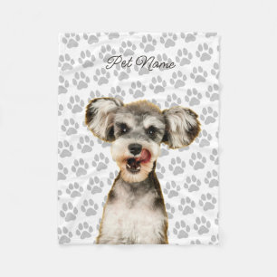 Custom Dog Cat Portrait Pet Photo Paw Name White Fleece Blanket