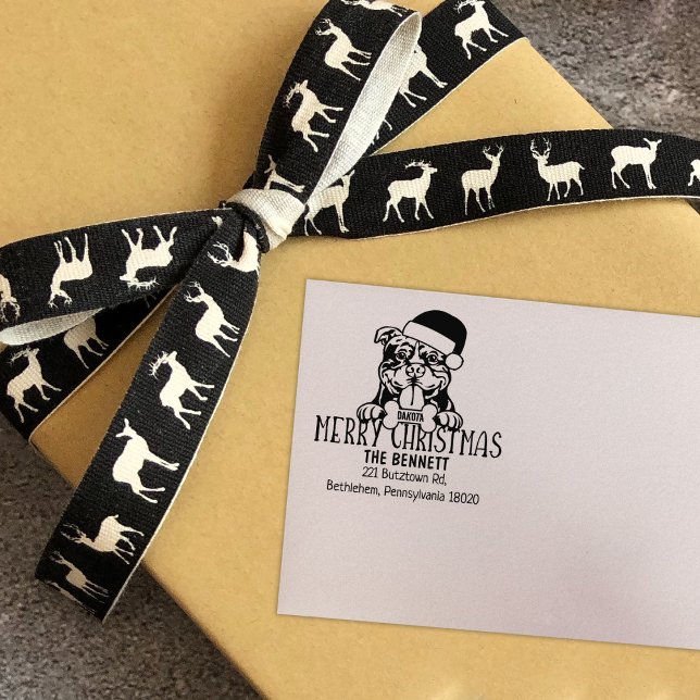 Custom Dog Christmas Return Address Rubber Stamp (Creator Uploaded)