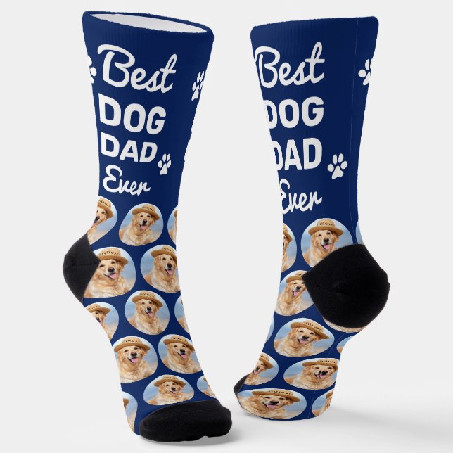 Custom DOG DAD Personalised Fun Pattern Pet Photo Socks (Angled)