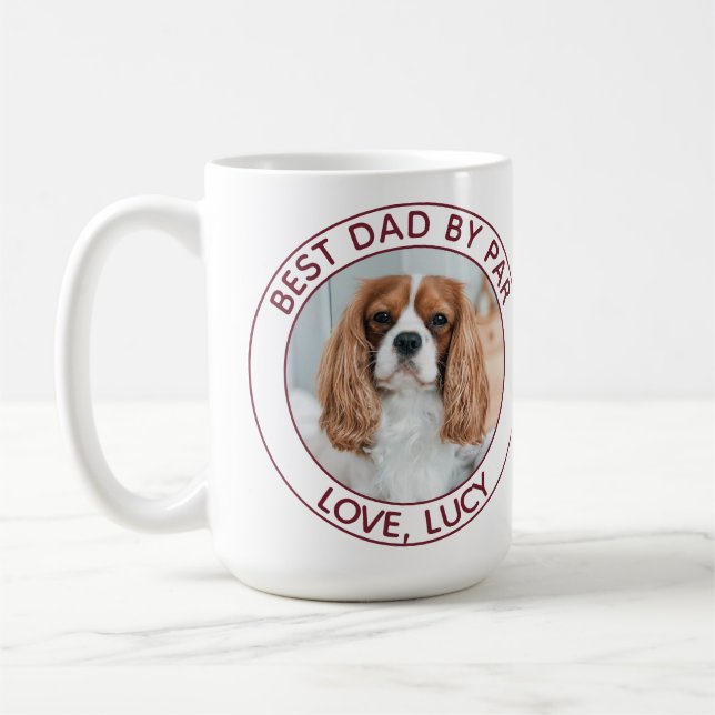Custom Dog Dad Red White Photo Coffee Mug (Left)