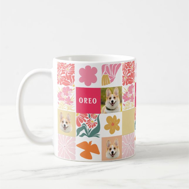 Custom Dog Face Floral Pink Mug  (Left)