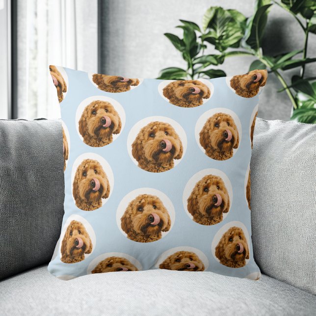 Custom Dog Face | Light Blue Personalised Photo  Cushion (Creator Uploaded)