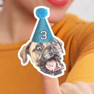 Custom Dog Face Photo With Age Party Hat Birthday