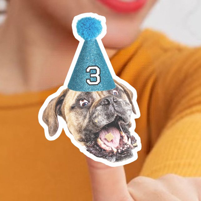 Custom Dog Face Photo With Age Party Hat Birthday (Creator Uploaded)