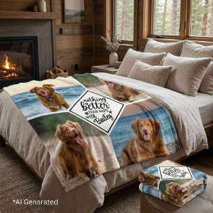 Custom Dog Lover Script 4 Pet Photo Collage & Name Fleece Blanket