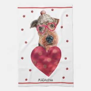 Custom Dog Lover Valentine Gift Airedale Terriers Tea Towel