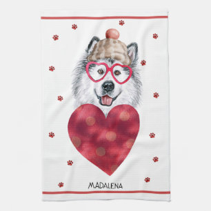 Custom Dog Lover Valentine Gift Alaskan Malamute Tea Towel