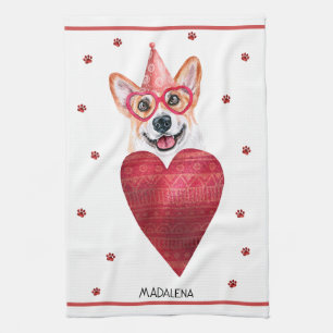 Custom Dog Lover Valentine Gift Corgi Tea Towel