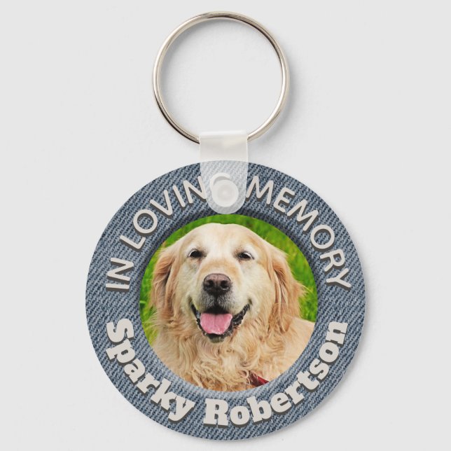 Custom Dog Memorial Blue Jean Background Key Ring (Front)