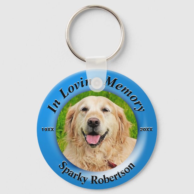 Custom Dog Memorial Blue Key Ring (Front)
