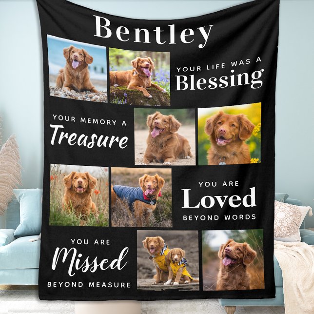 Custom Dog Memorial Pet Loss Remembrance 8 Photo Fleece Blanket (Creator Uploaded)