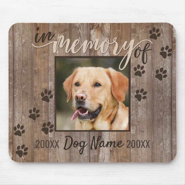Custom Dog Memorial Rustic Wood Look Keepsake Mouse Pad (Front)