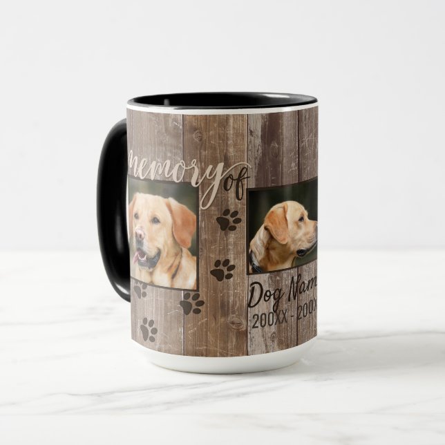 Custom Dog Memorial Rustic Wood Look Keepsake Mug (Front Left)