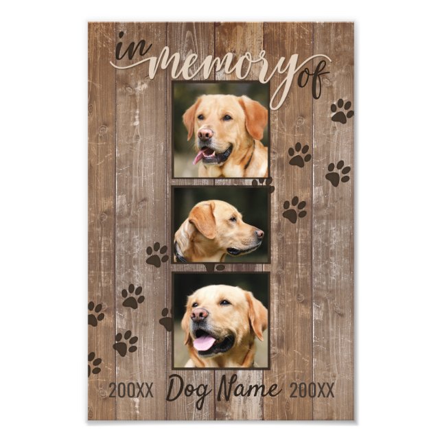 Custom Dog Memorial Rustic Wood Look Keepsake Photo Print (Front)