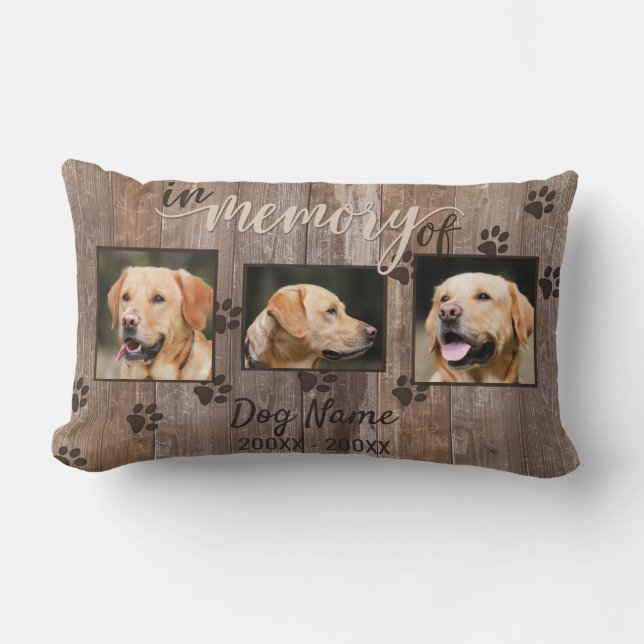 Custom Dog Memorial Rustic Wood Look Lumbar Cushion (Front)