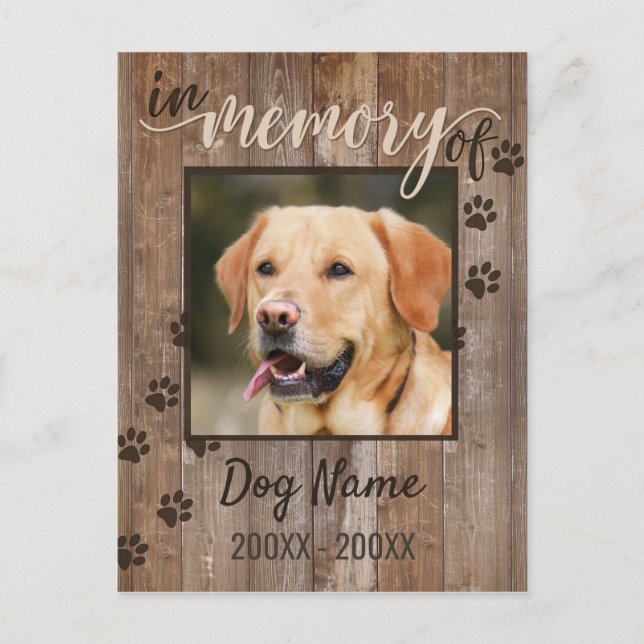 Custom Dog Memorial Rustic Wood Look Postcard (Front)