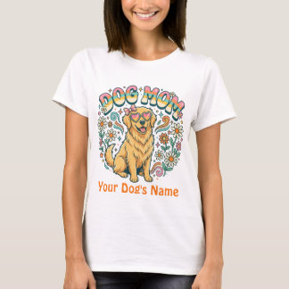 Custom Dog Mum Golden Retriever Retro 70s Groovy  T-Shirt