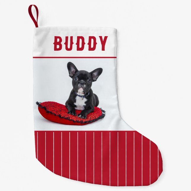Custom Dog Name and Photo Personalised  Small Christmas Stocking (Front)