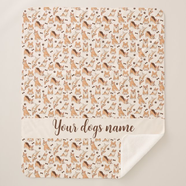 Custom Dog Name Cosy Fleece Blanket Corgi Pattern (Front)