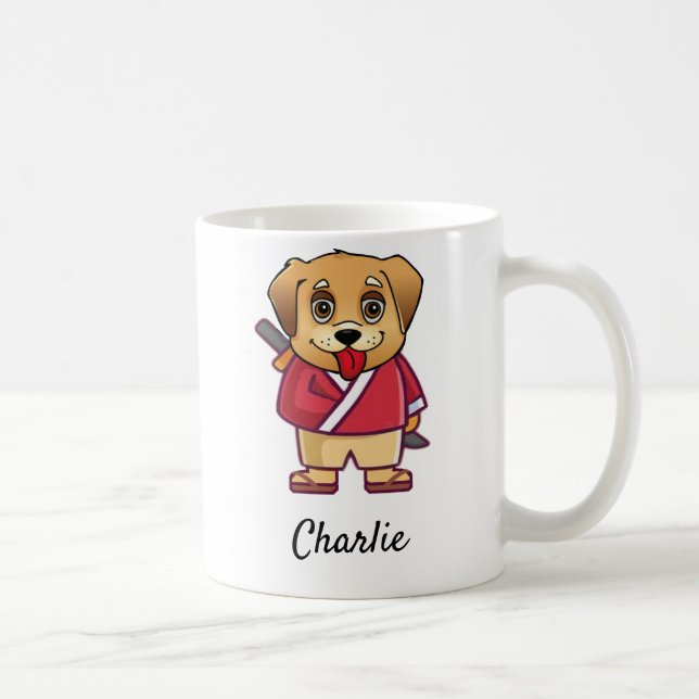 Custom Dog Name | Cute Samurai Pet Coffee Mug (Right)