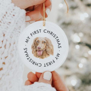 Custom Dog Name Dachshund My First Christmas Ceramic Ornament
