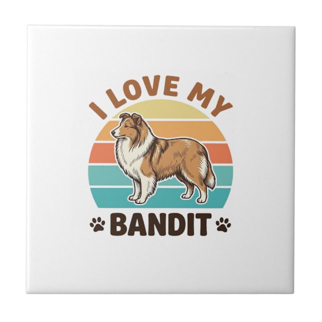 Custom Dog Name Retro Sunset Pet Lover Design_1 Ceramic Tile (Front)