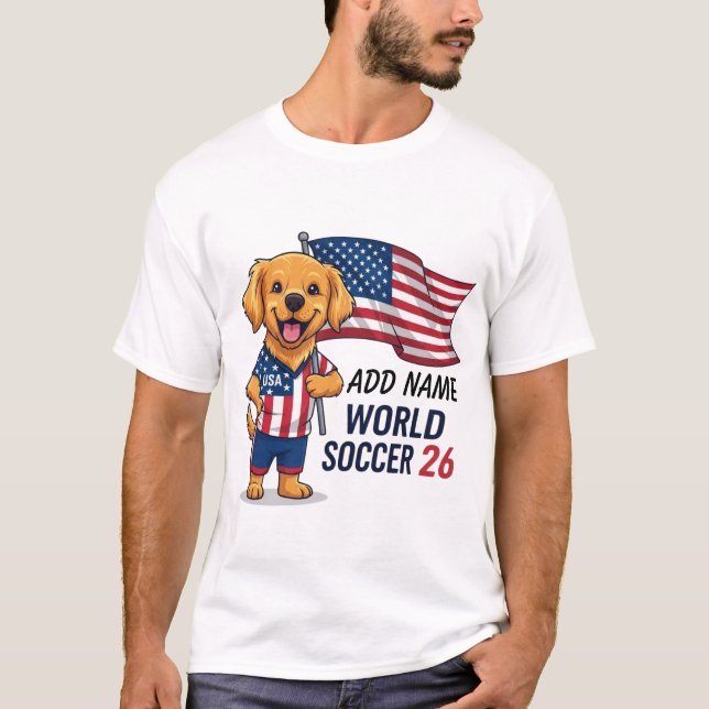 Custom Dog Name USA Soccer Fan 26 Golden Retriever T-Shirt (Front)