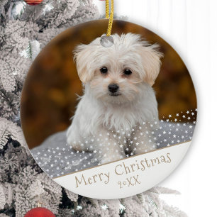 Custom Dog Pet Photo Christmas Holiday Keepsake Ceramic Ornament