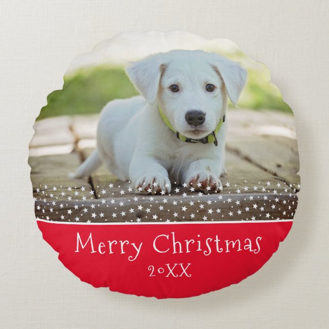 Custom Dog Pet Photo Christmas Holiday Keepsake  Round Cushion (Front)
