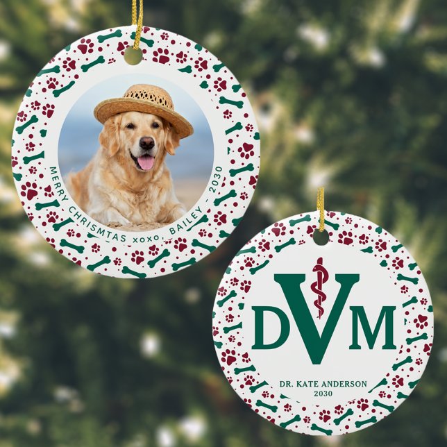 Custom Dog Pet Photo DVM Veterinarian Christmas Ceramic Ornament (Creator Uploaded)