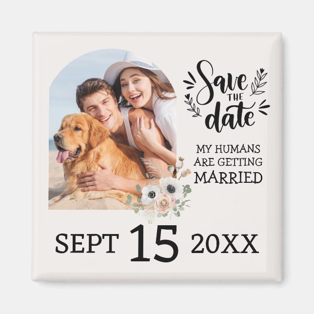 Custom Dog Pet Photo Floral Wedding Save the Date  Magnet (Front)